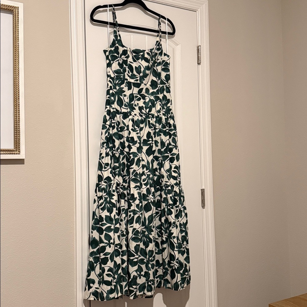 Moon River Green Floral Tiered Midi Dress - Sleeveless Summer Dress - Picture 5 of 6